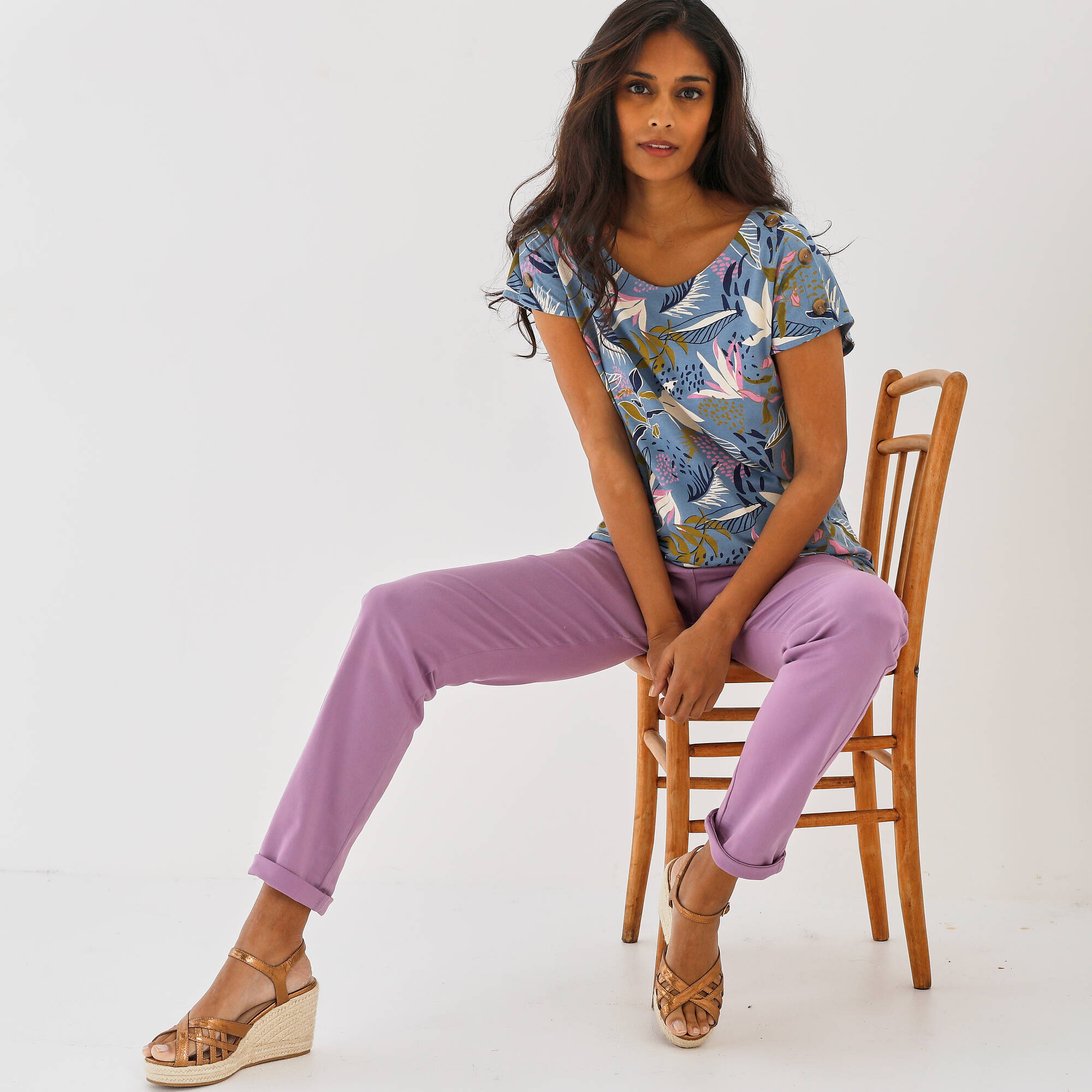T-shirt col rond imprimé tropical
