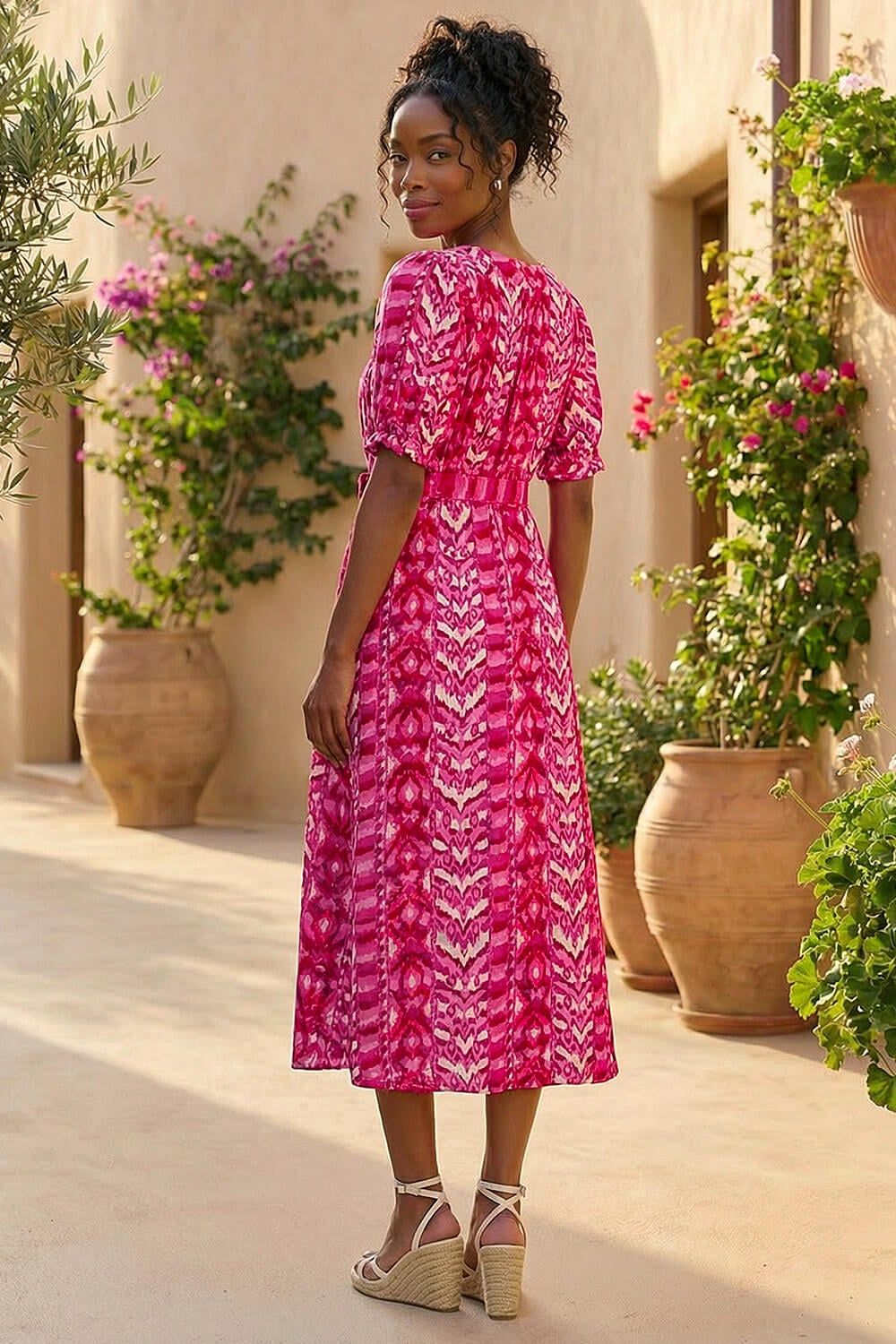 Roman Abstract Print Belted Dress