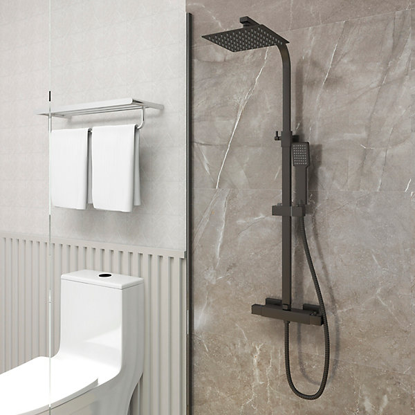 AICA colonne de douche thermostatique 200mm, kit carré noir