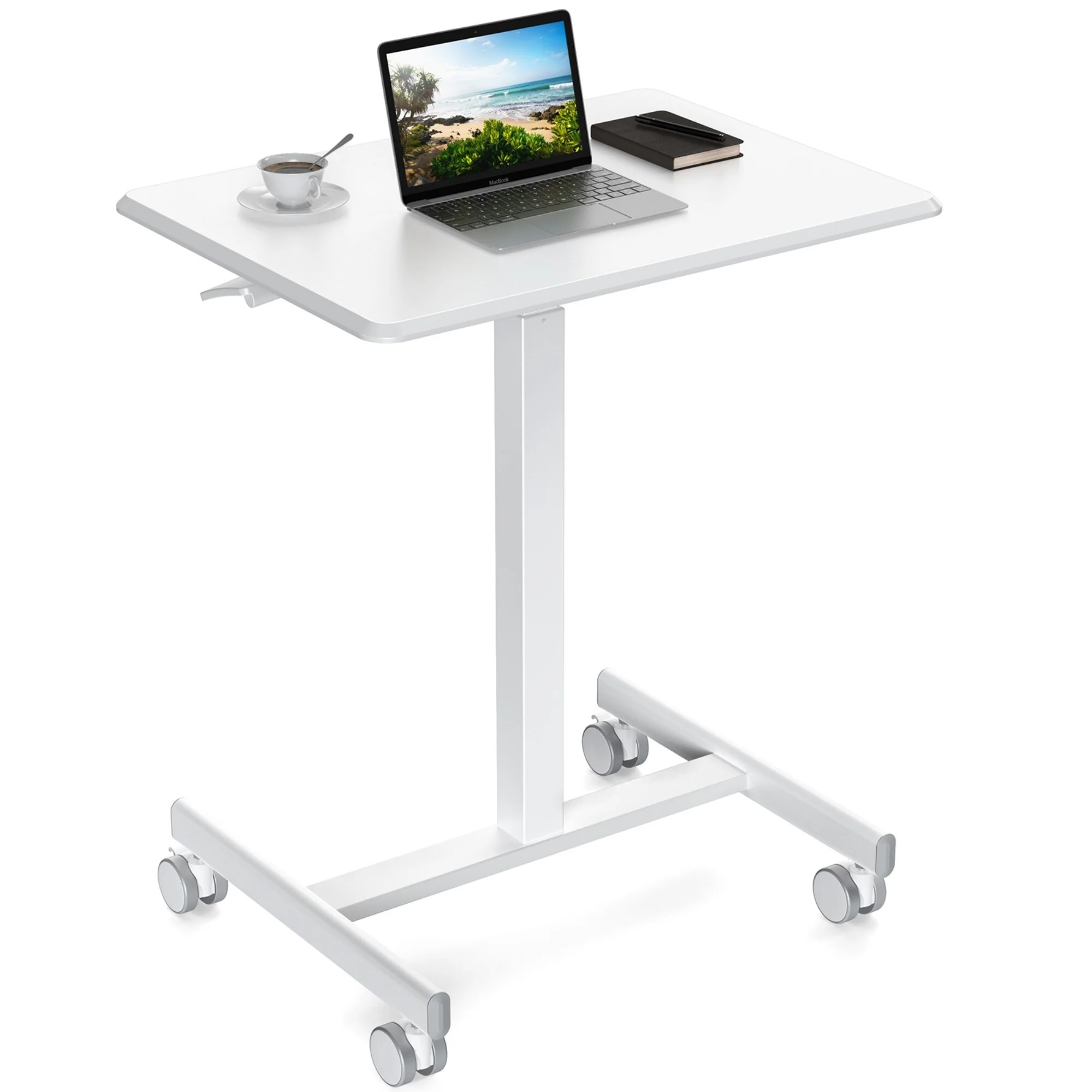 Laptop desk with wheels and adjustable height