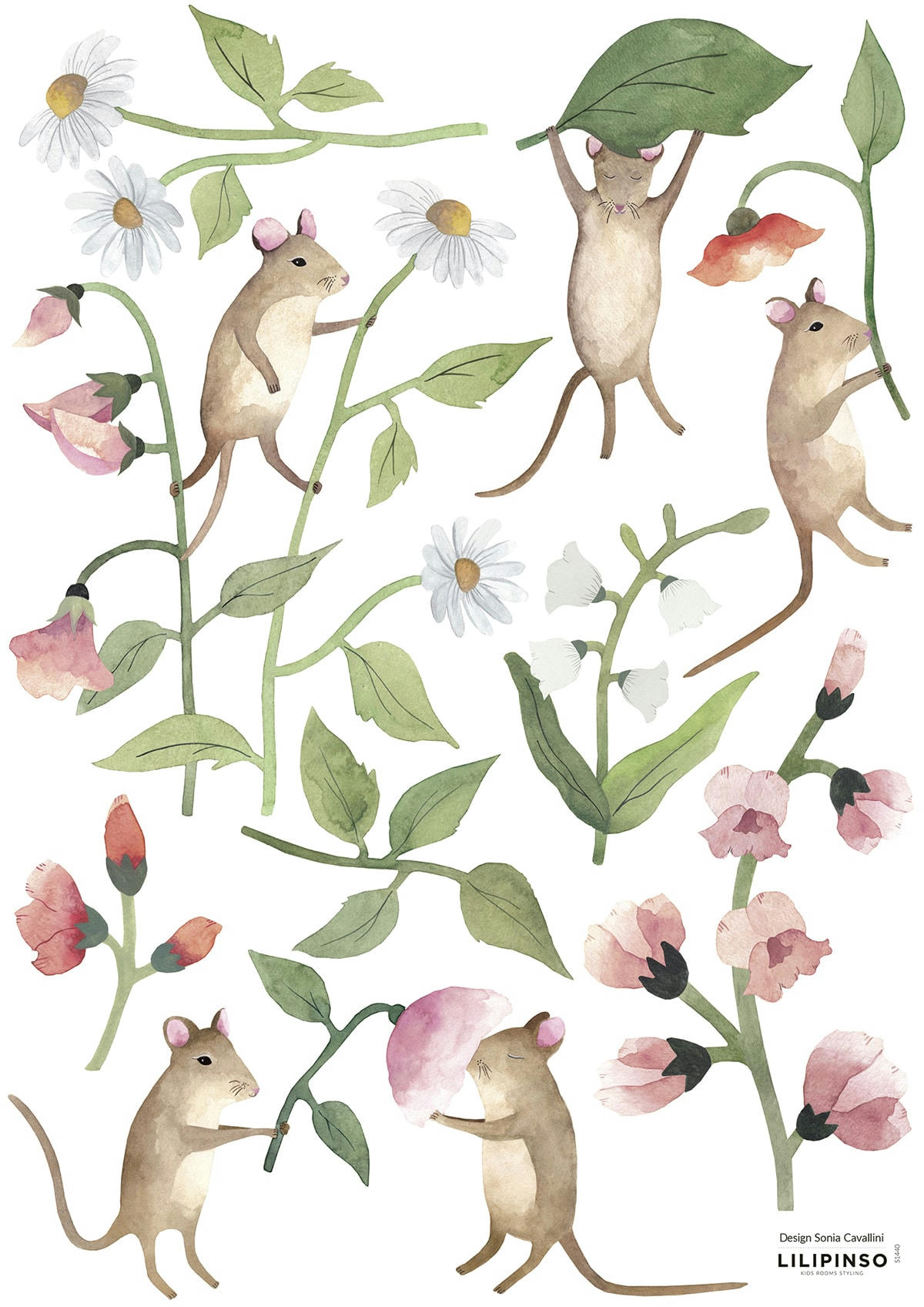 QUEYRAN - Stickers muraux souricettes en Vinyle mat Vert 29.7x42 cm