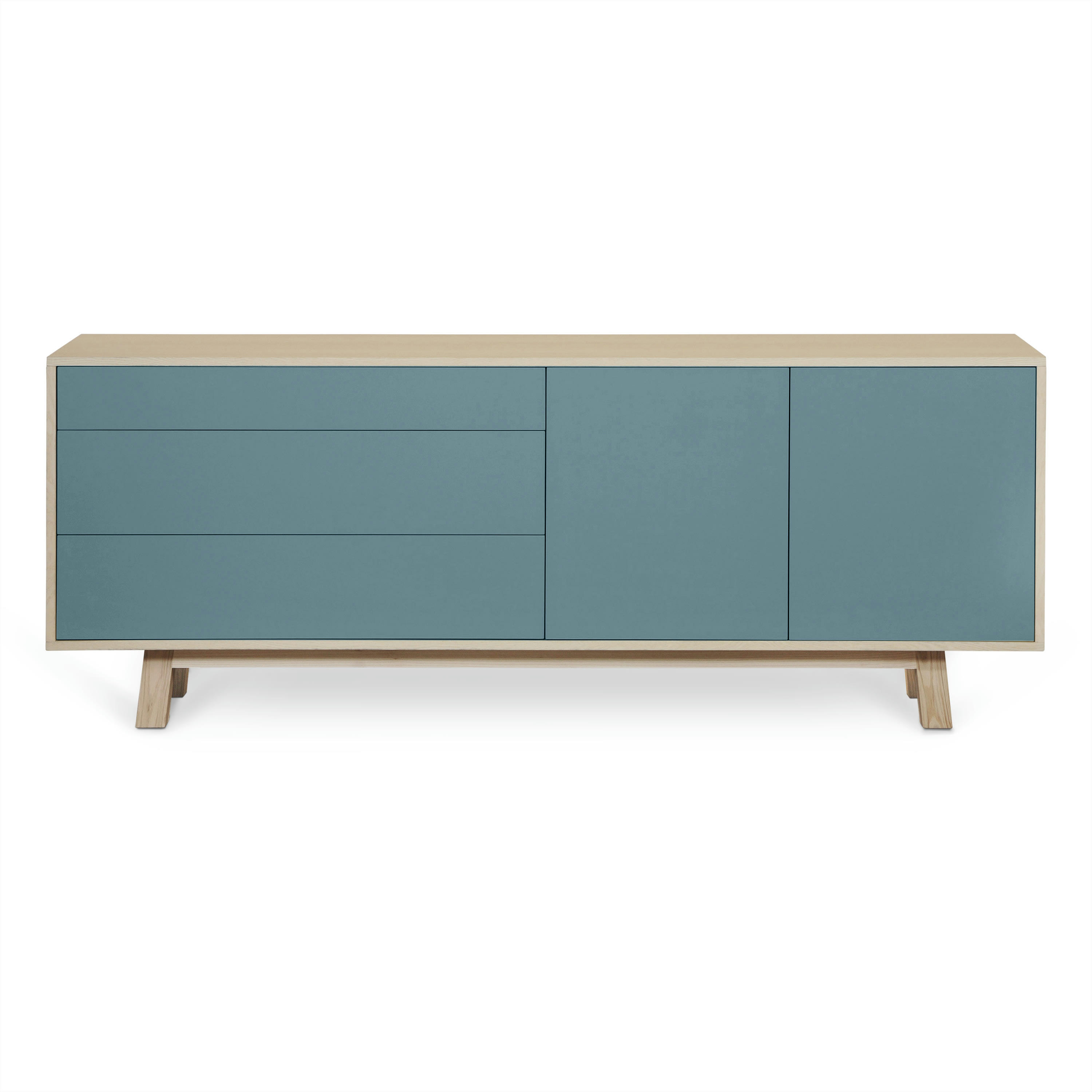 KUBE - Buffet bas 2 portes+3 tiroirs 200 cm, en frêne