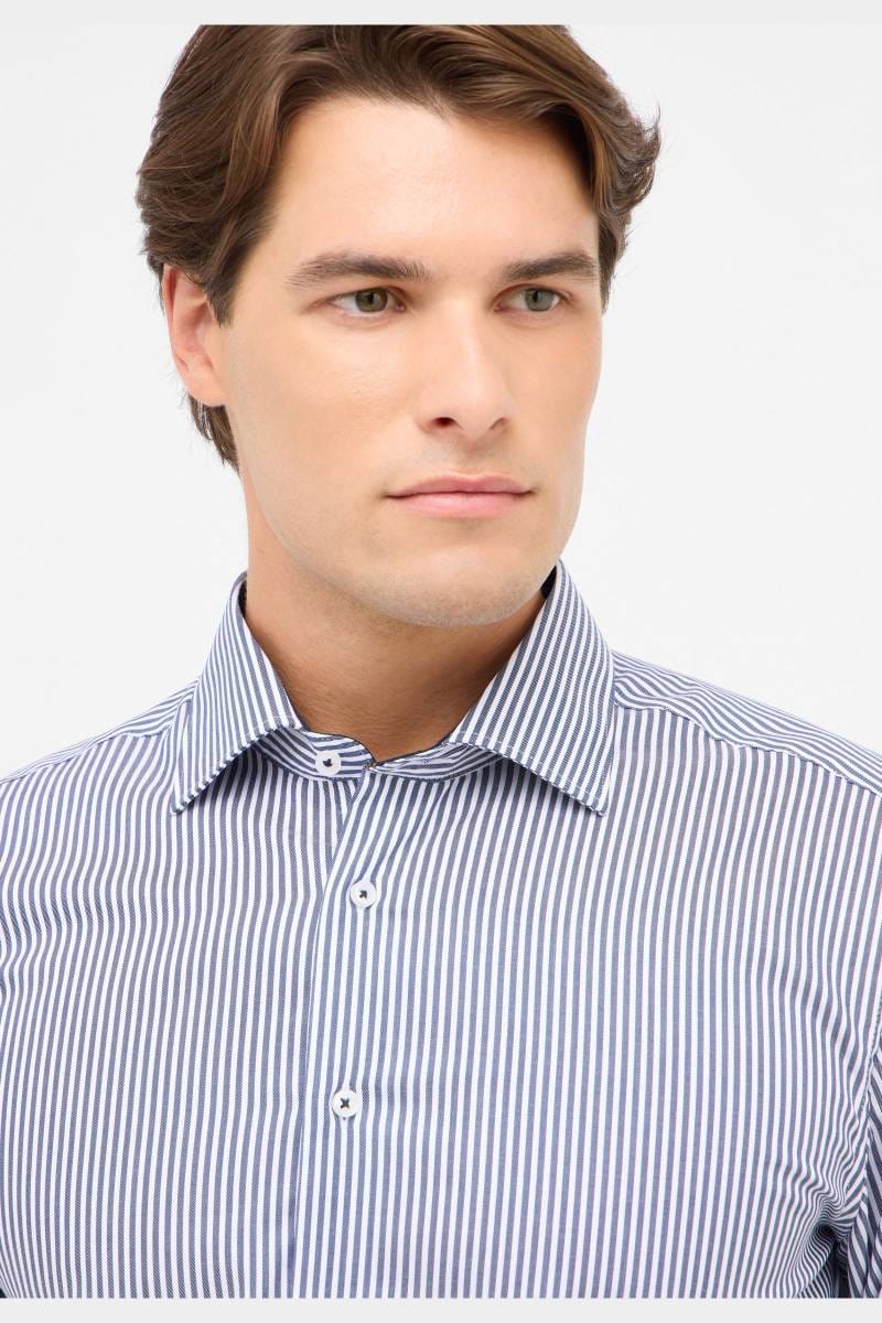ETERNA Slim Fit Dynamic Cotton Hemd marine, Gestreift (extra langer Arm)