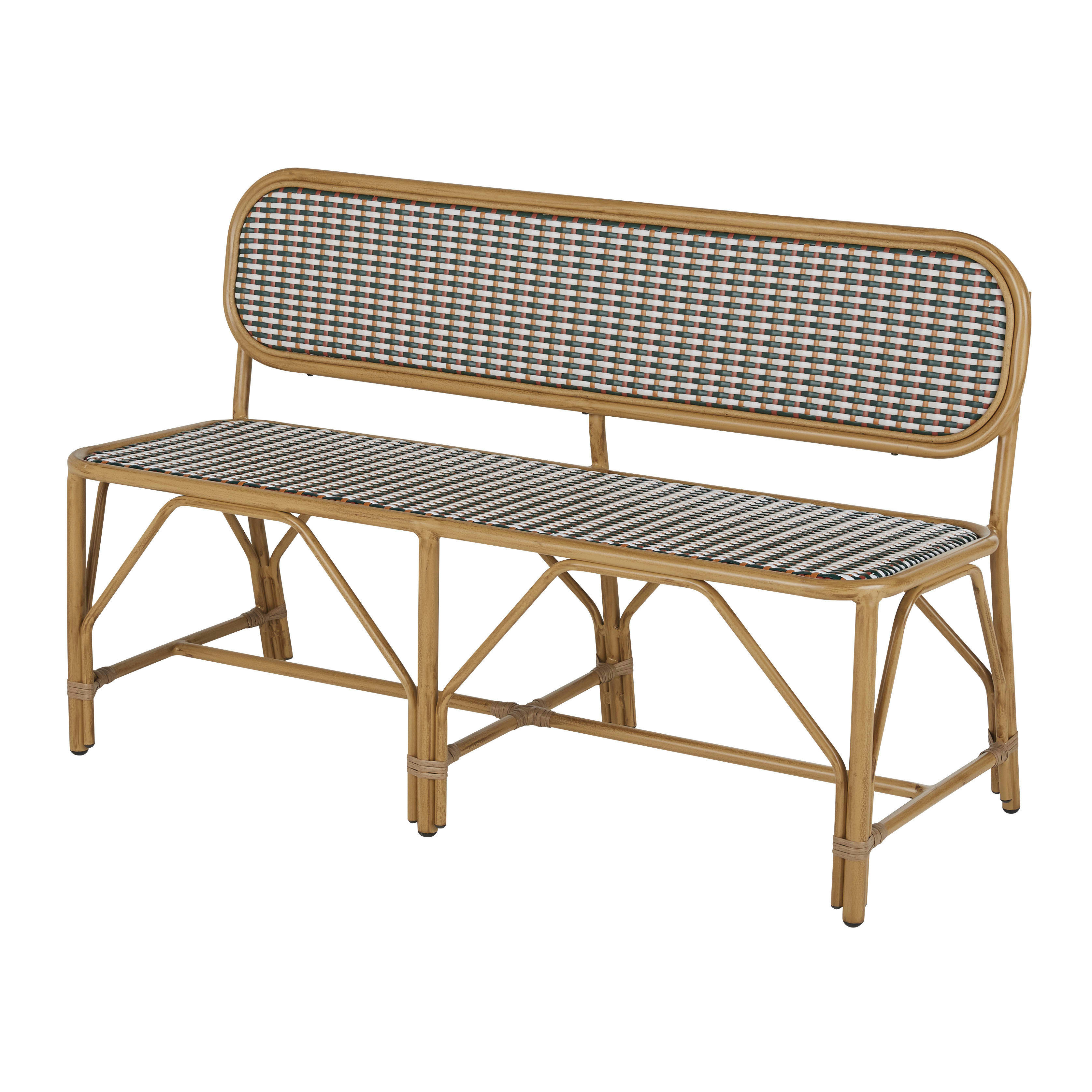 Choppy Business - Banquette à dîner de jardin professionnelle en aluminium imitation bois et résine tressée multicolore