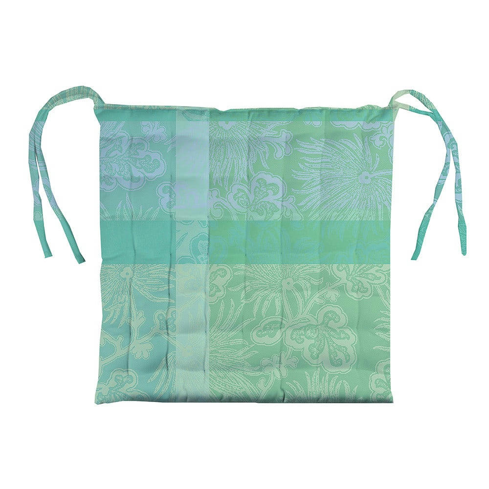 MILLE VENUSTA AQUA - Galette de chaise enduit imperméable pur coton vert 38X38