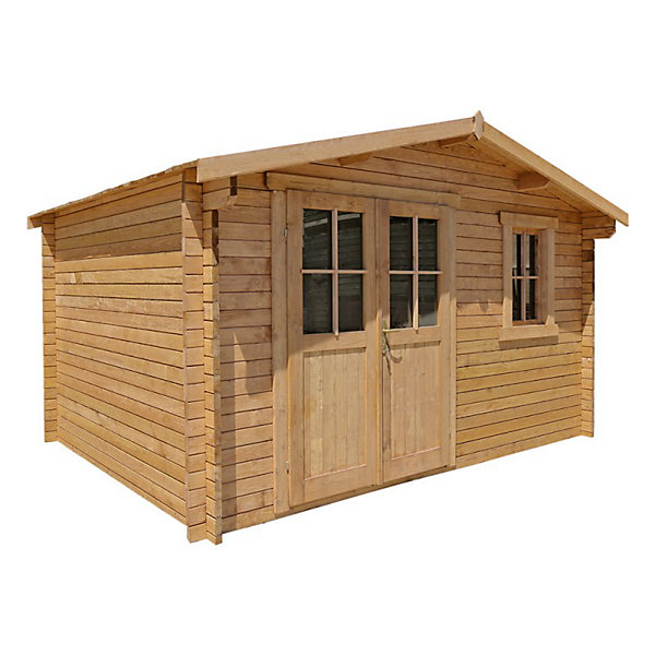 Abri de jardin bois traité 11,86m² Gardy Shelter 28mm - Marron, toit voliges 20mm