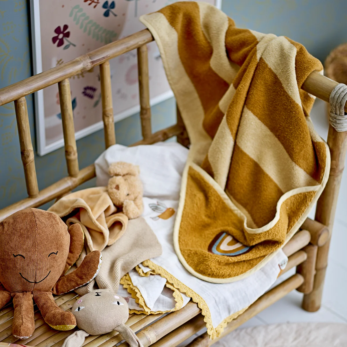 Bloomingville - Mini Agnes Handtuch mit Kaputze, 78 x 78 cm, gelb / braun