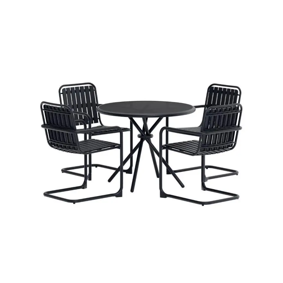 Hioshop Chios tuinmeubelset tafel 90x90cm 4 stoelen zwart