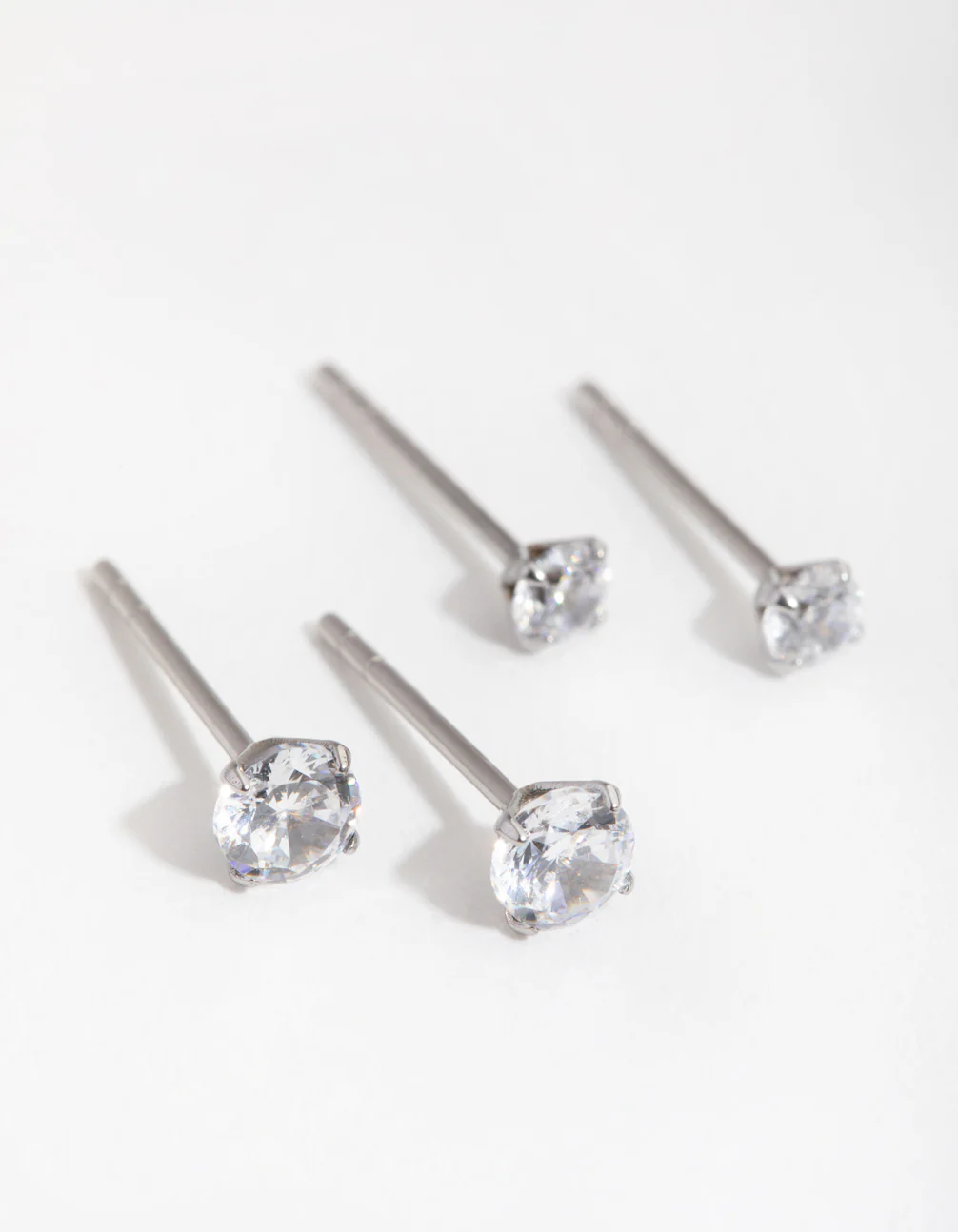 Surgical Steel Graduating Cubic Zirconia Stud Earrings 2-Pack