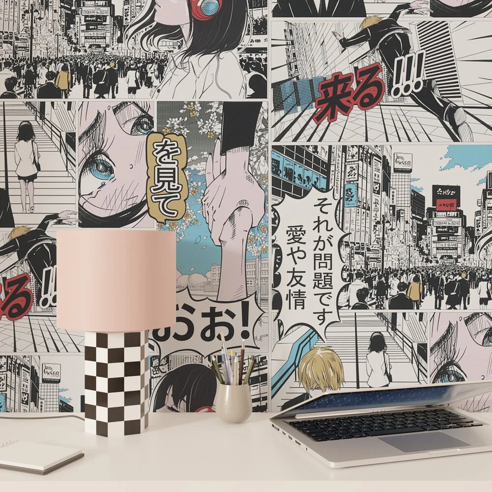 Papier peint intissé YUKIO coloris blanc et noir