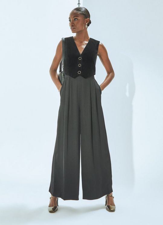 Carine BlackWaistcoat Culotte Jumpsuit