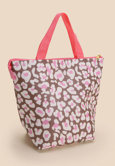 Womens Brown & Pink Leopard Lunch Bag
