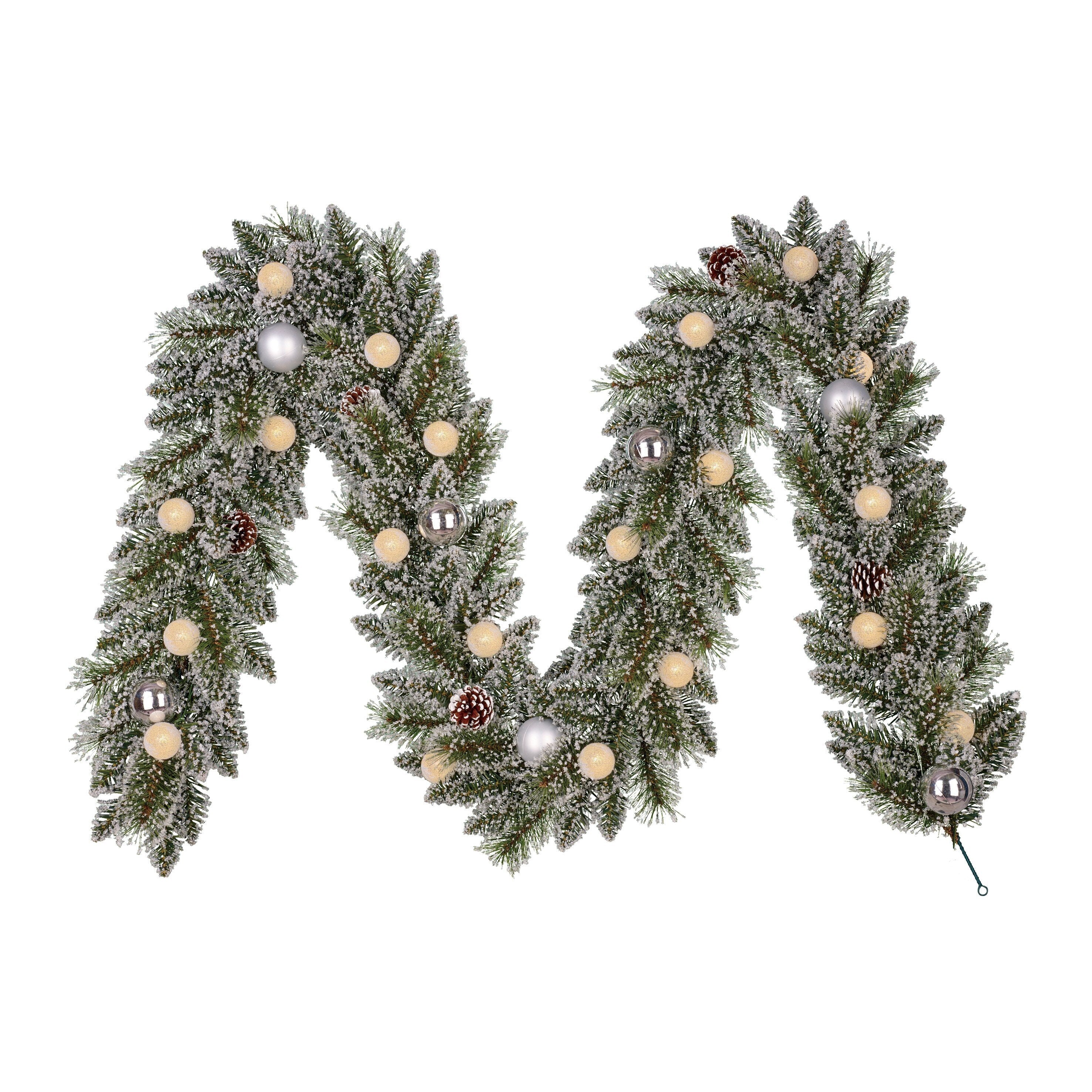 Black Box Trees Kaprun slinger groen frosted zilver warm wit 20L 180 TIPS battery operated en timer - l270xd25cm