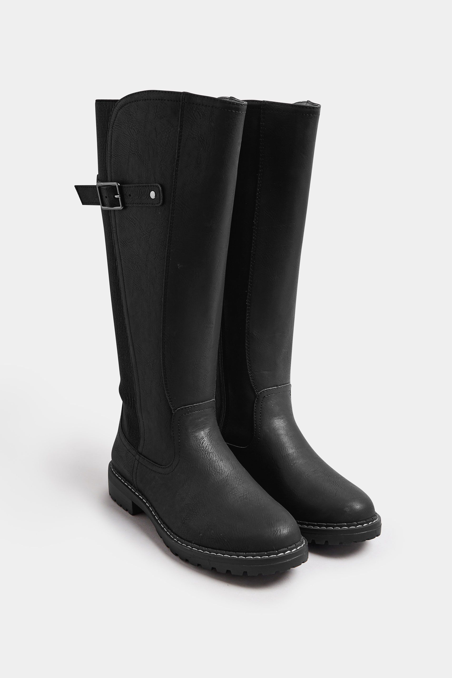 Yours Extra Wide Fit Faux Leather Stretch Knee High Boots