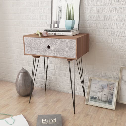 NNEVL Nightstand with 1 Drawer Rectangular Brown