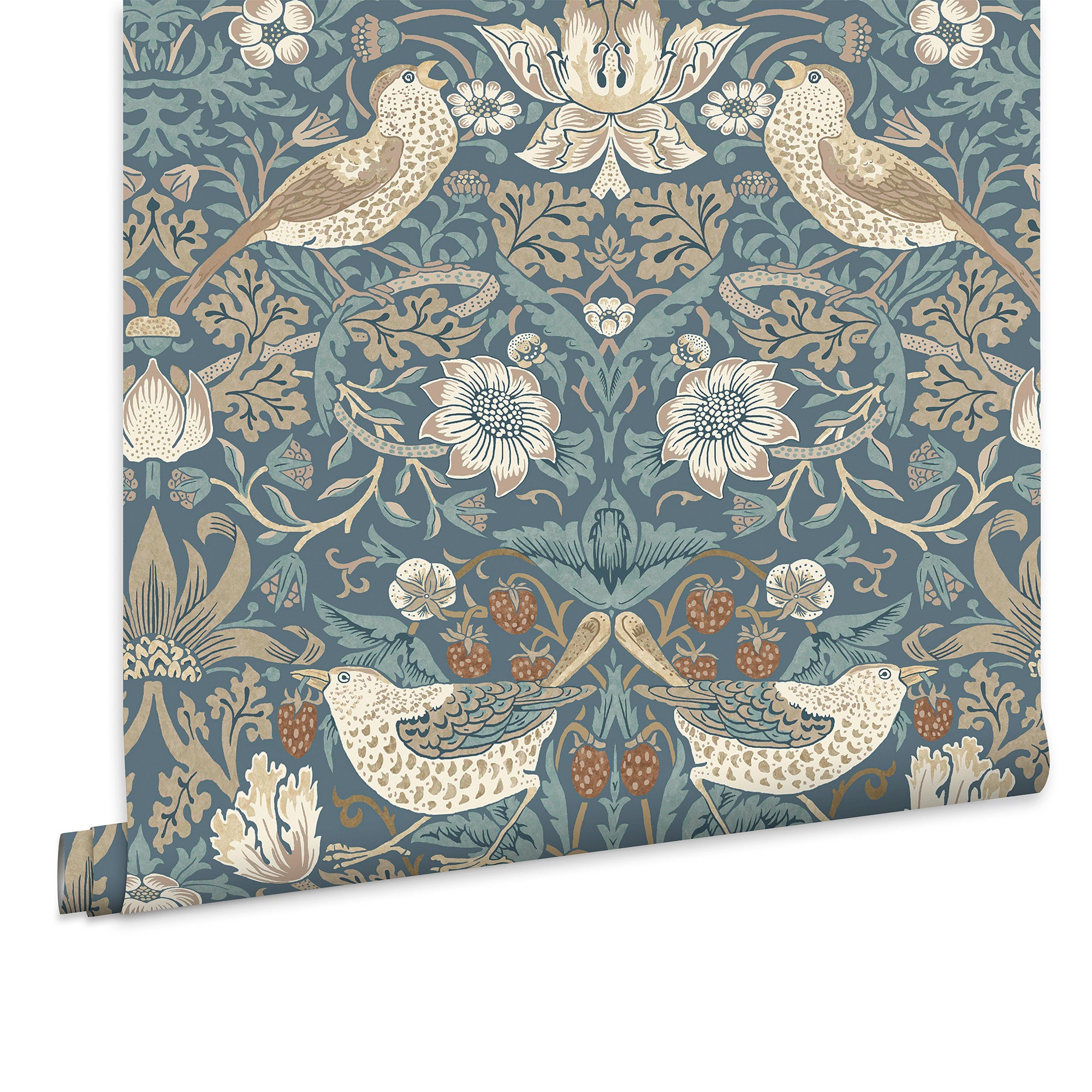 William Morris at Home Vliesbehang - Strawberry Thief Washed Blue - 1000x52