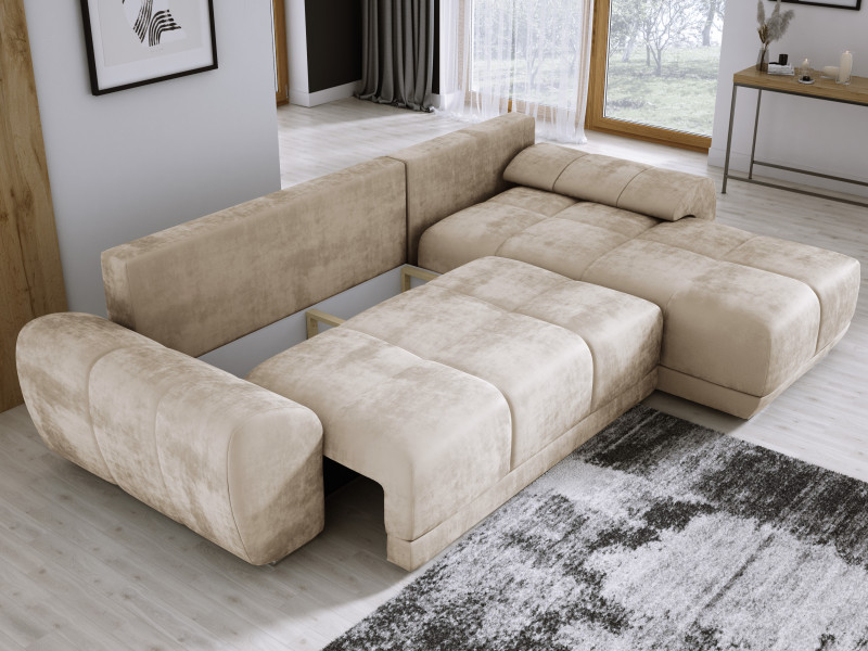 Sofa narożna do salonu SCARLO z funkcją spania żółta