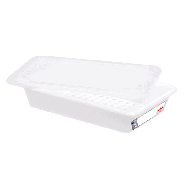 Bac alimentaire plat 3 L HACCP avec couvercle et grille - Blanc