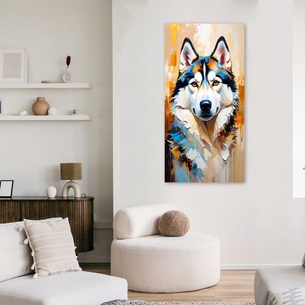 Feeby Obraz nowoczesny do salonu biura, Husky syberyjski Pies Zwierzę 40x80