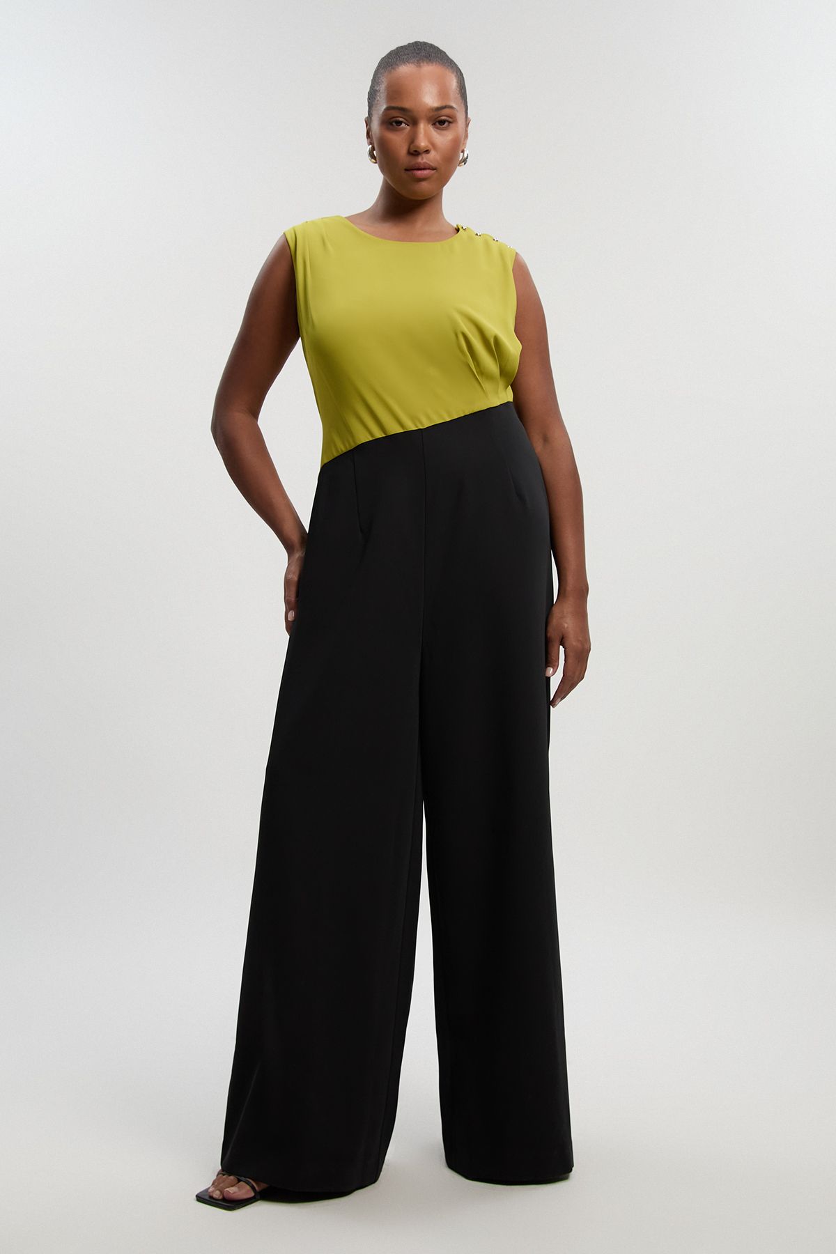 KarenMillen Plus Size Soft Tailored Asymmetric Neck Wide Leg Jumpsuit