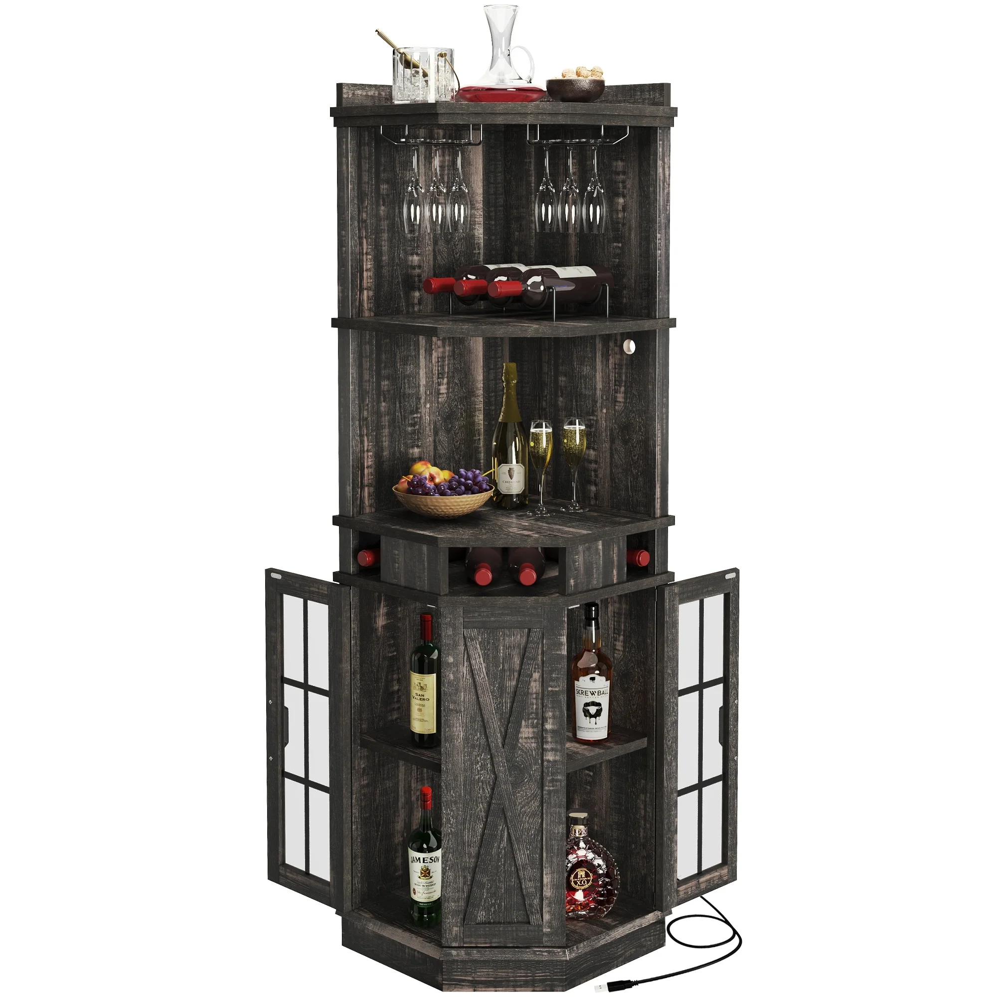 Moasis Corner Bar Cabinet Wine Rack Display Shelves with RGB Lights and Glass Holder