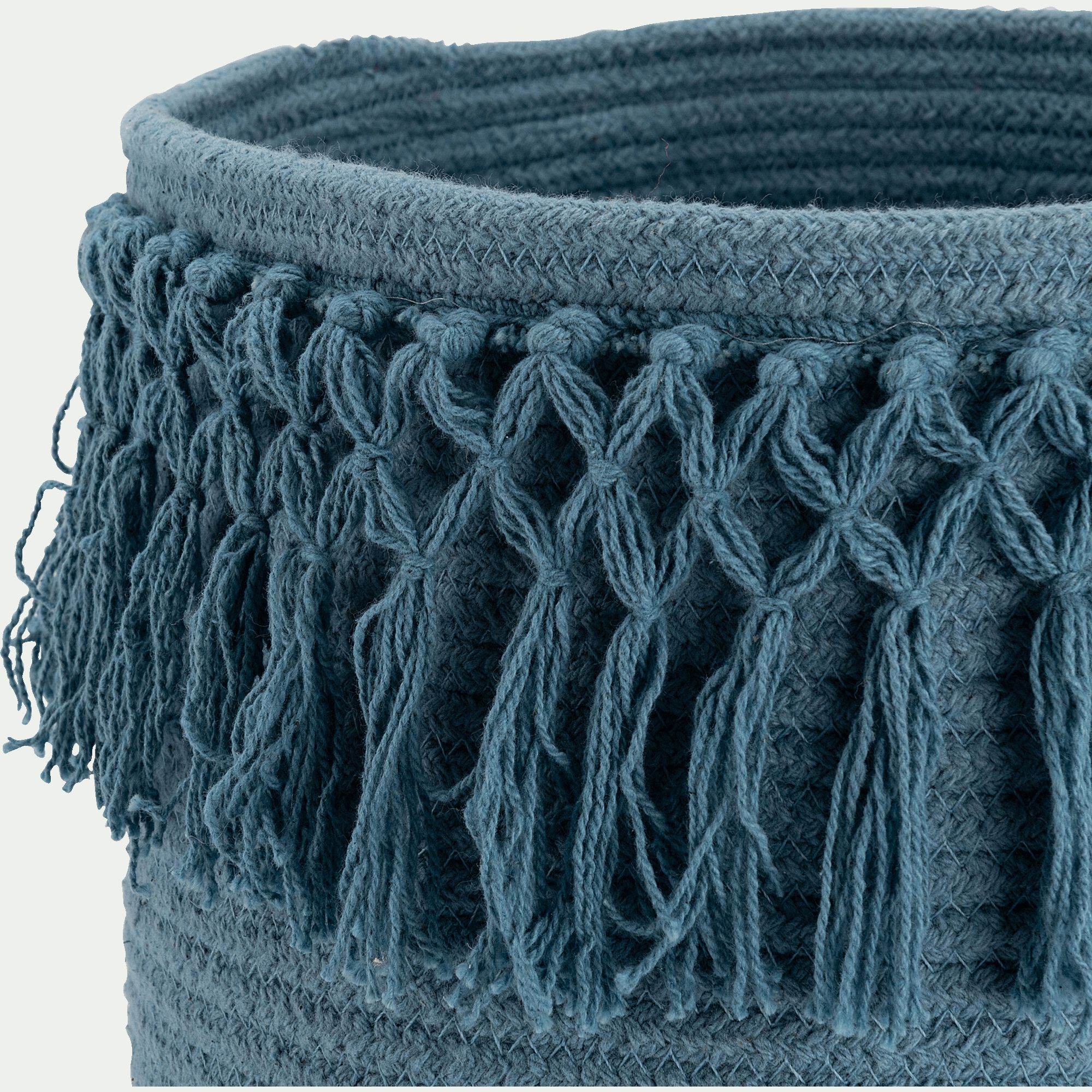 LISA - Panier de rangement frangé en coton - bleu autan D30xH45cm