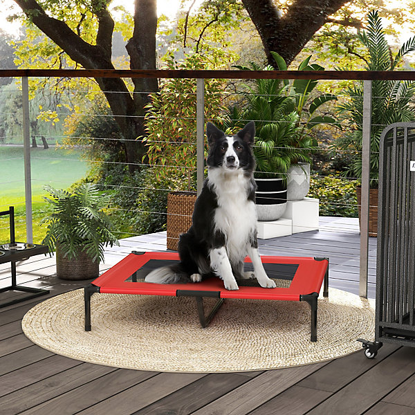 Lit sur pieds pour chien chat lit de camp animal lit surélevé Oxford textilène micro-perforé dim. 92L x 76l x 18H cm rouge