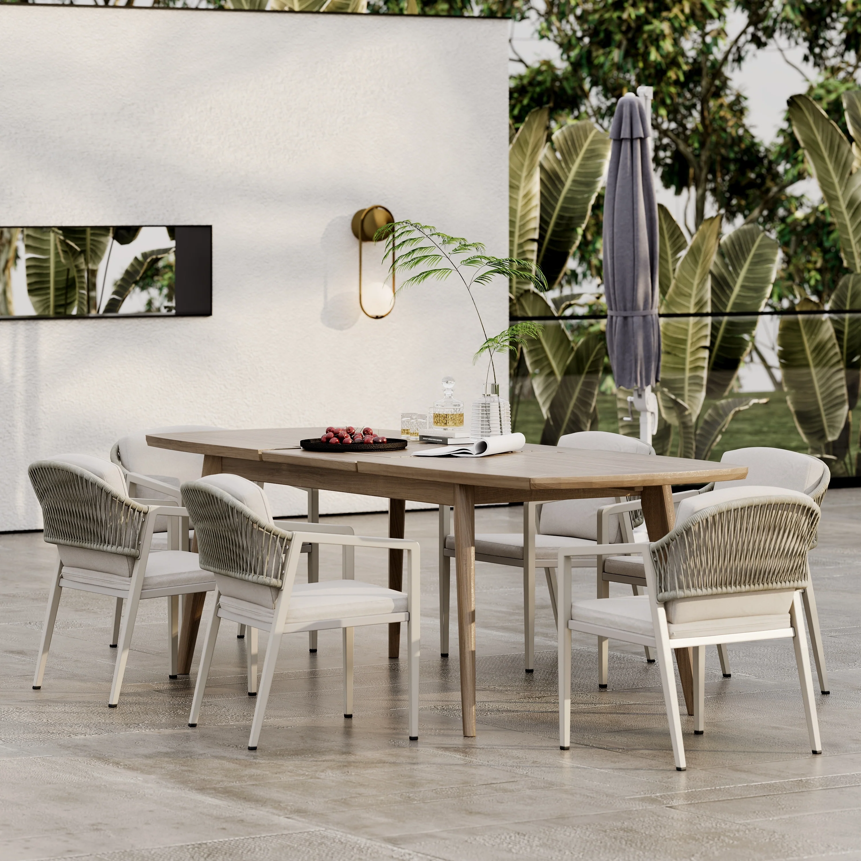 Hares Farmhouse Outdoor Acacia Wood 7-Piece Dining Sets with Cushions by Christopher Knight Home