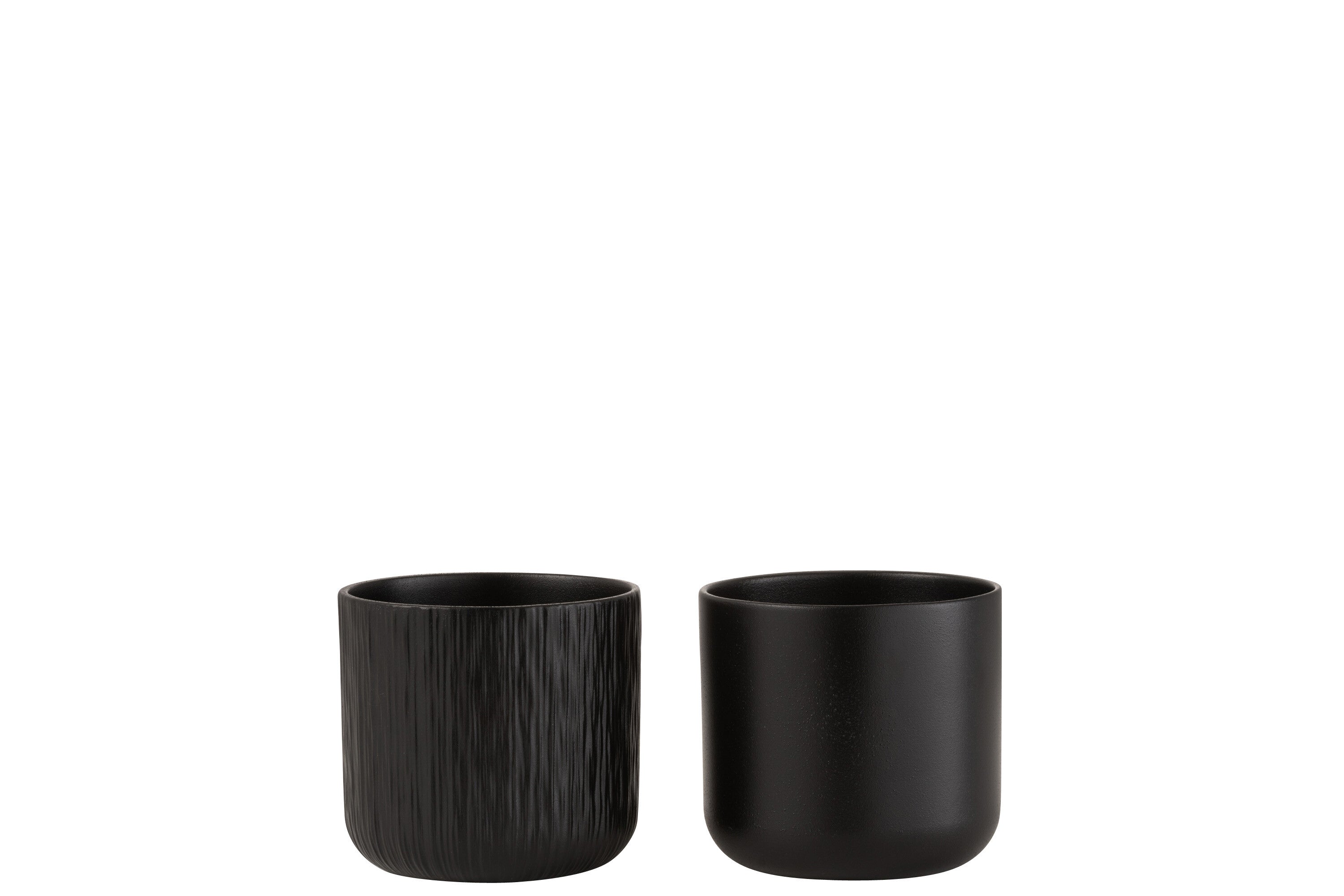 J-Line bloempot Gen - keramiek - zwart - small - 2 stuks - Ø 13 cm