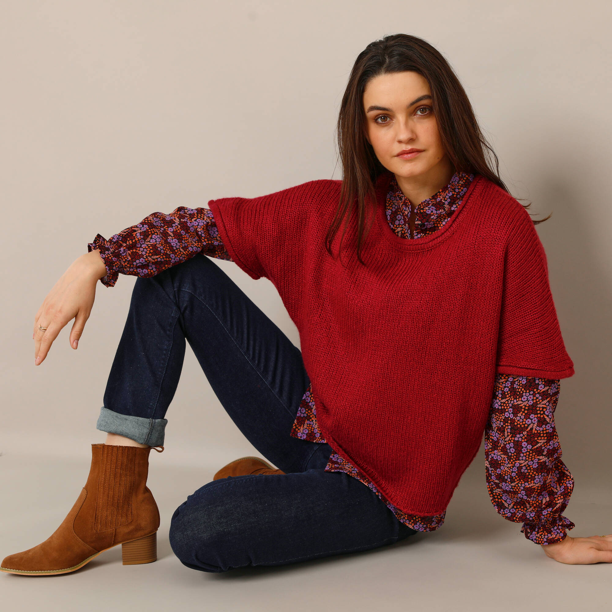Pull poncho manches coude