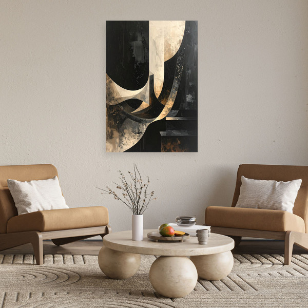 Obraz do salonu sypialni biura, Abstrakcja fale linie czarny beżowy 20x30