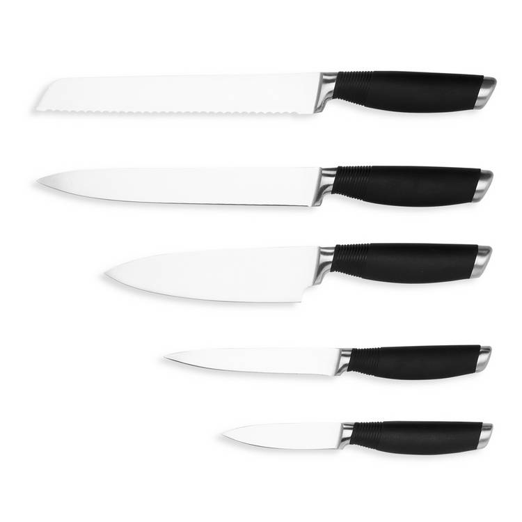 Habitat 5 Piece Soft Grip Knife Set - Black & Silver