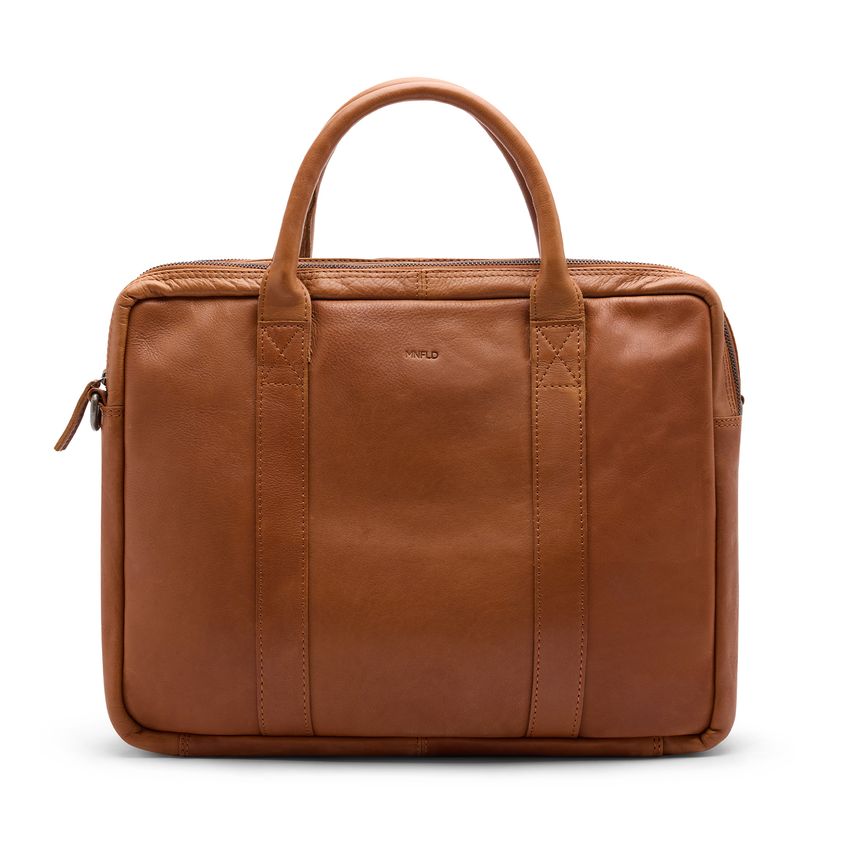 Manfield 18 inch cognac leren laptoptas