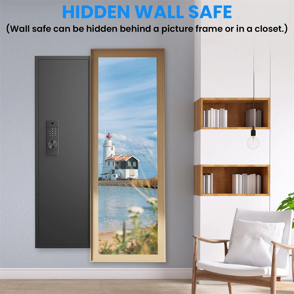 53Fingerprint Touch Panel In-Wall Safe,Hidden Wall Gun Safe for Rifle