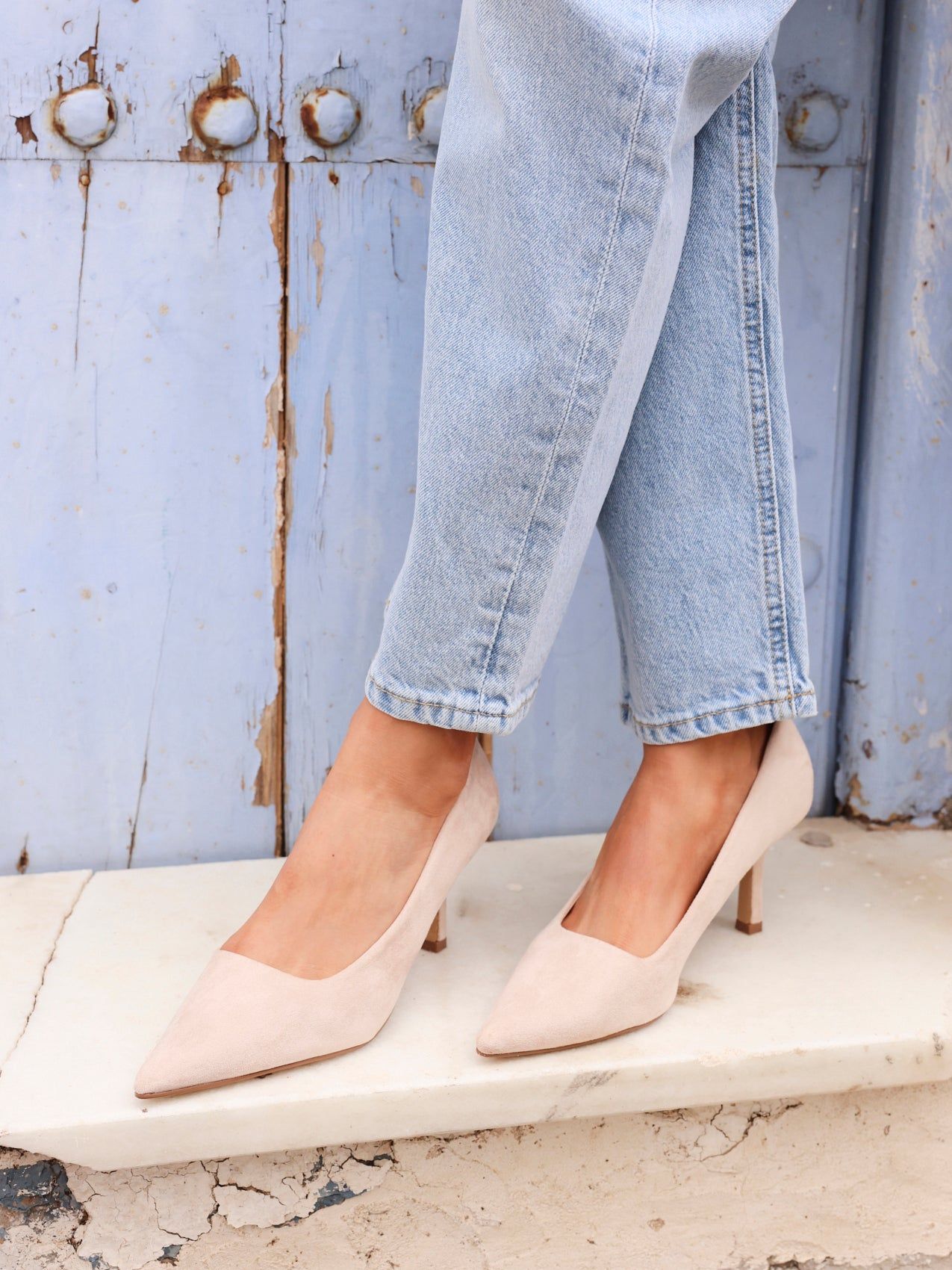 Linzi Kat Nude Faux Suede Court Heels