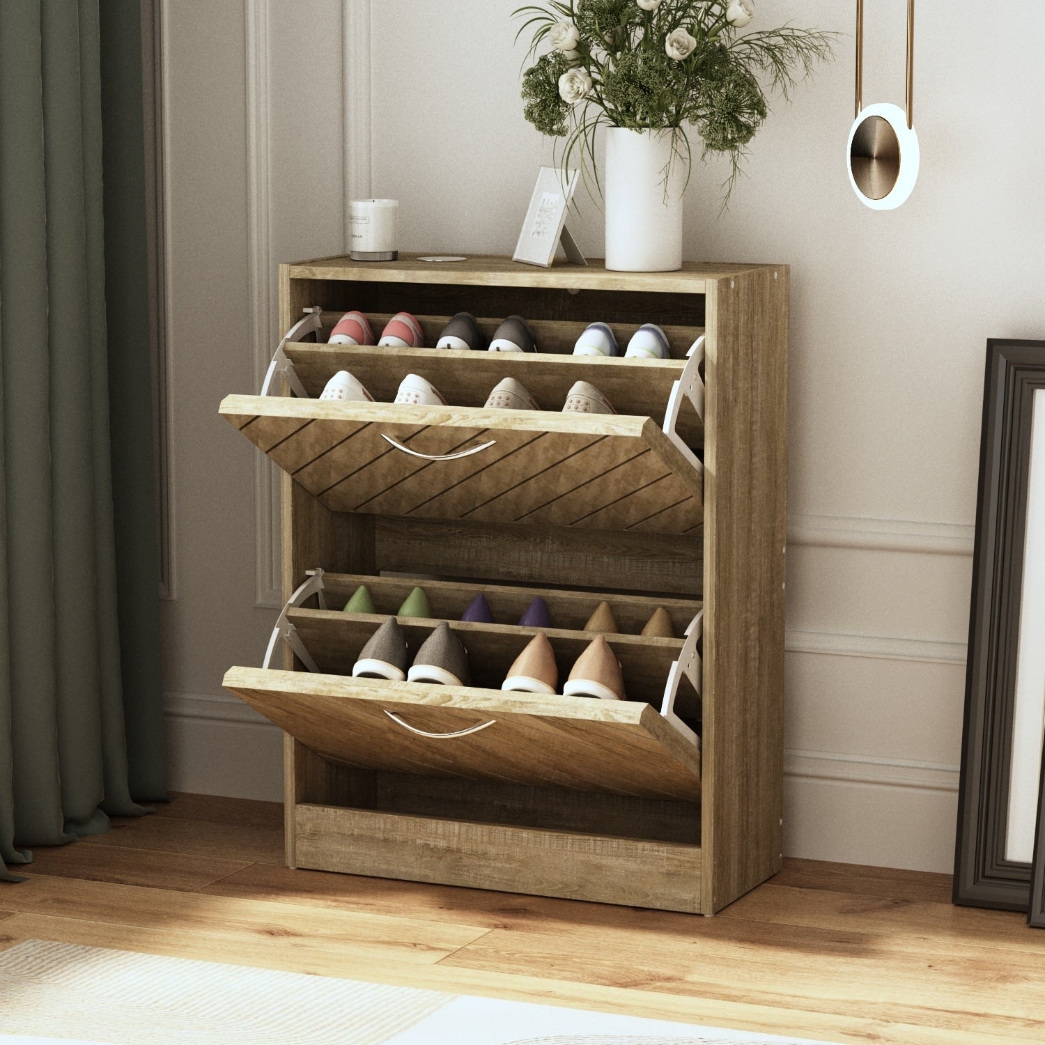 FUFU&GAGA Freestanding 2 Flip Drawers Shoe Cabinet Storage Organizer