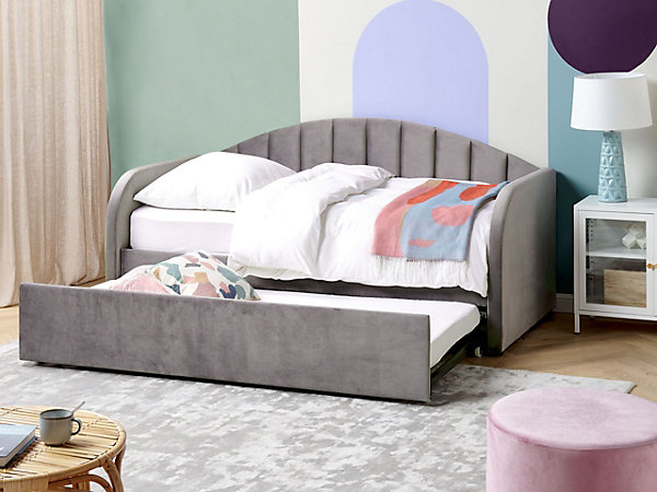 Lit gigogne Velours EYBURIE 90 x 200 cm Gris