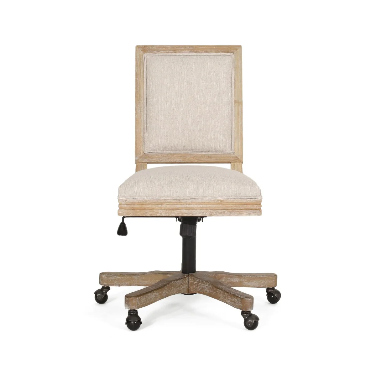 Upholstered Adjustable Swivel Office Chair, Beige+Natural