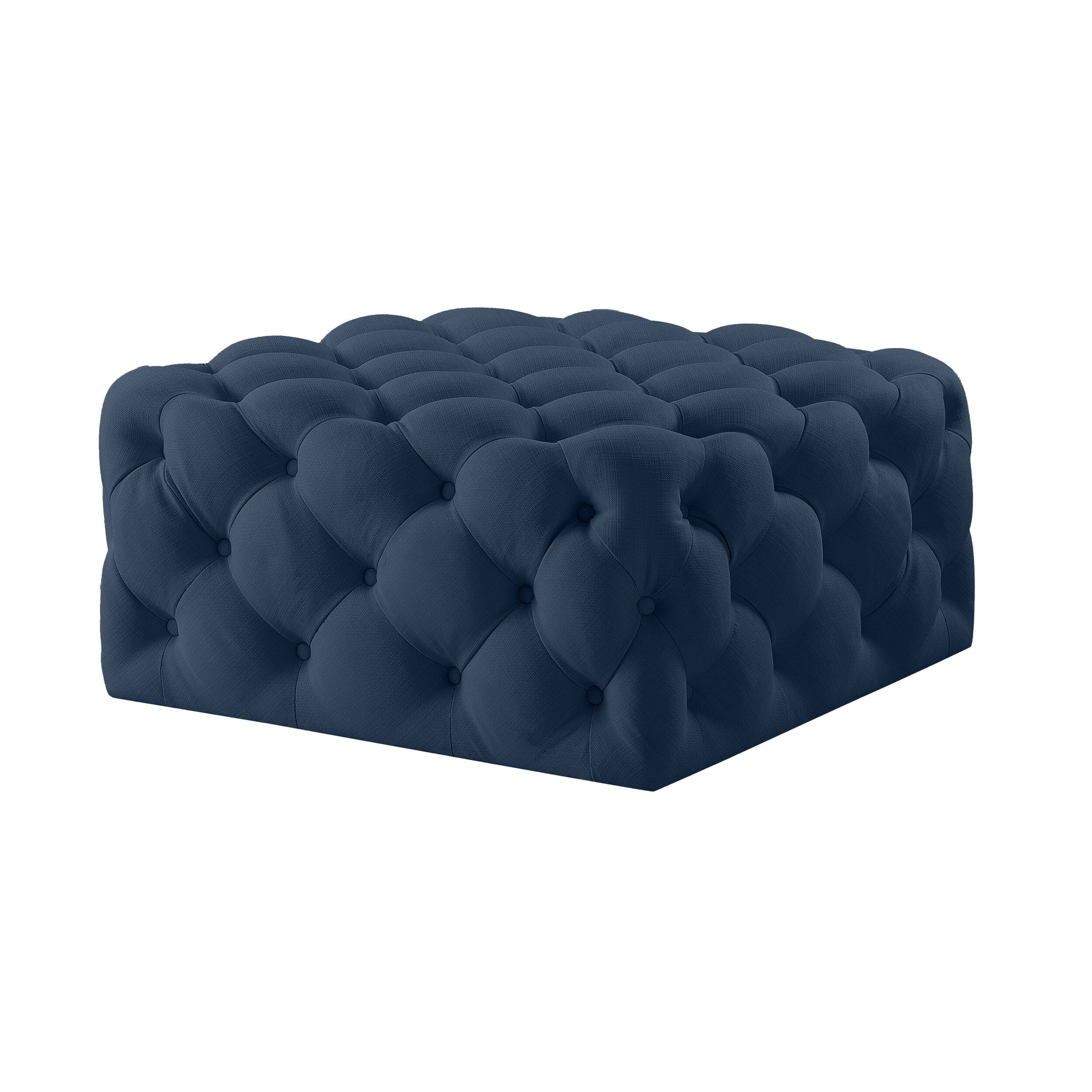 HomeRoots 33 Navy Blue Velvet Rolling Tufted Cocktail Ottoman