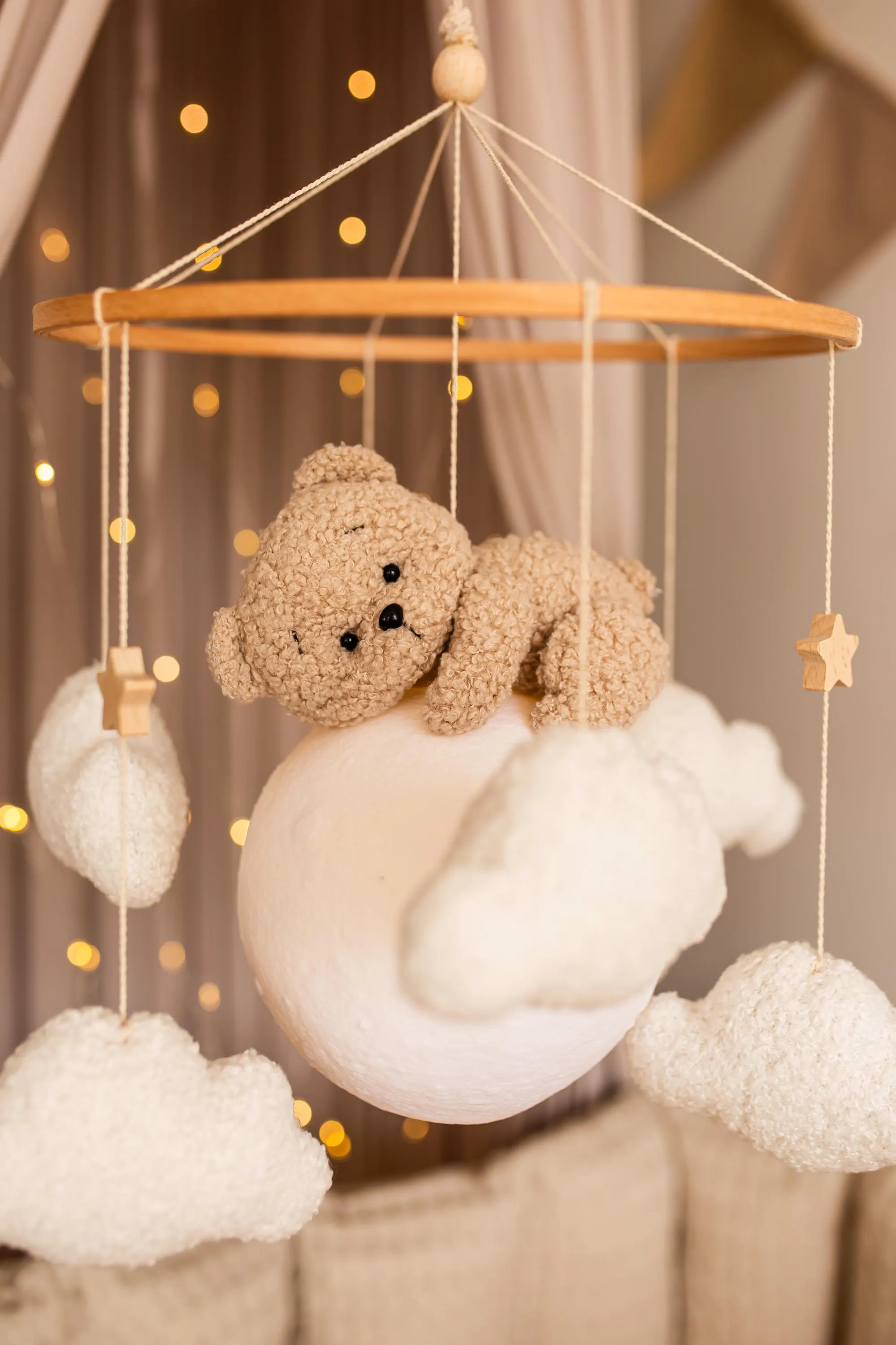 Bear on Moon Nursery Mobile: USB Night Light with Remote