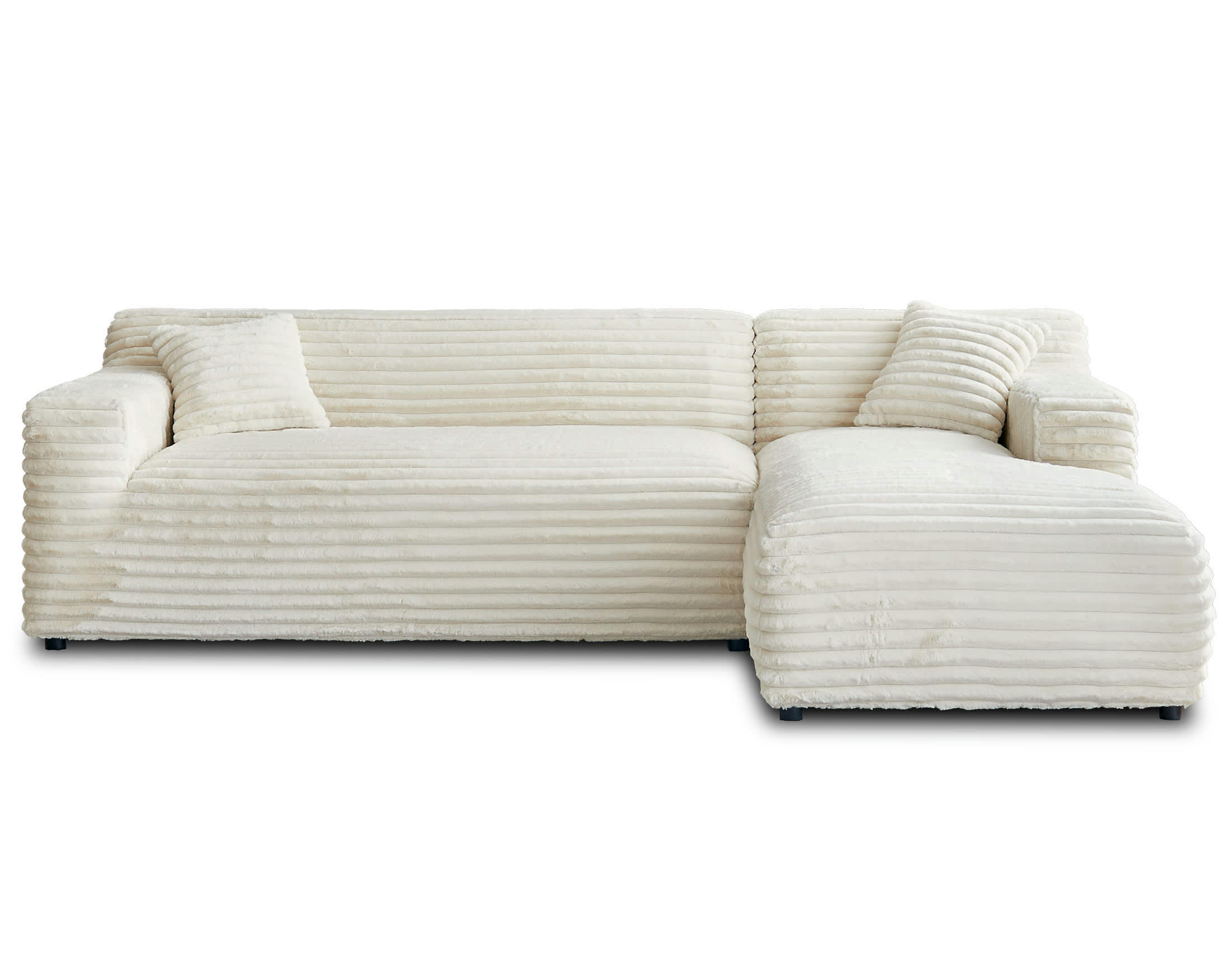 LAPONIE - Canapé d'angle droit 4 places en velours grosses côtes beige