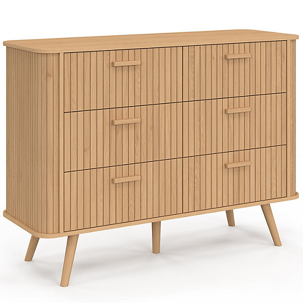 Commode 6 tiroirs ROMIE 110 cm lattes tasseau bois coloris chêne
