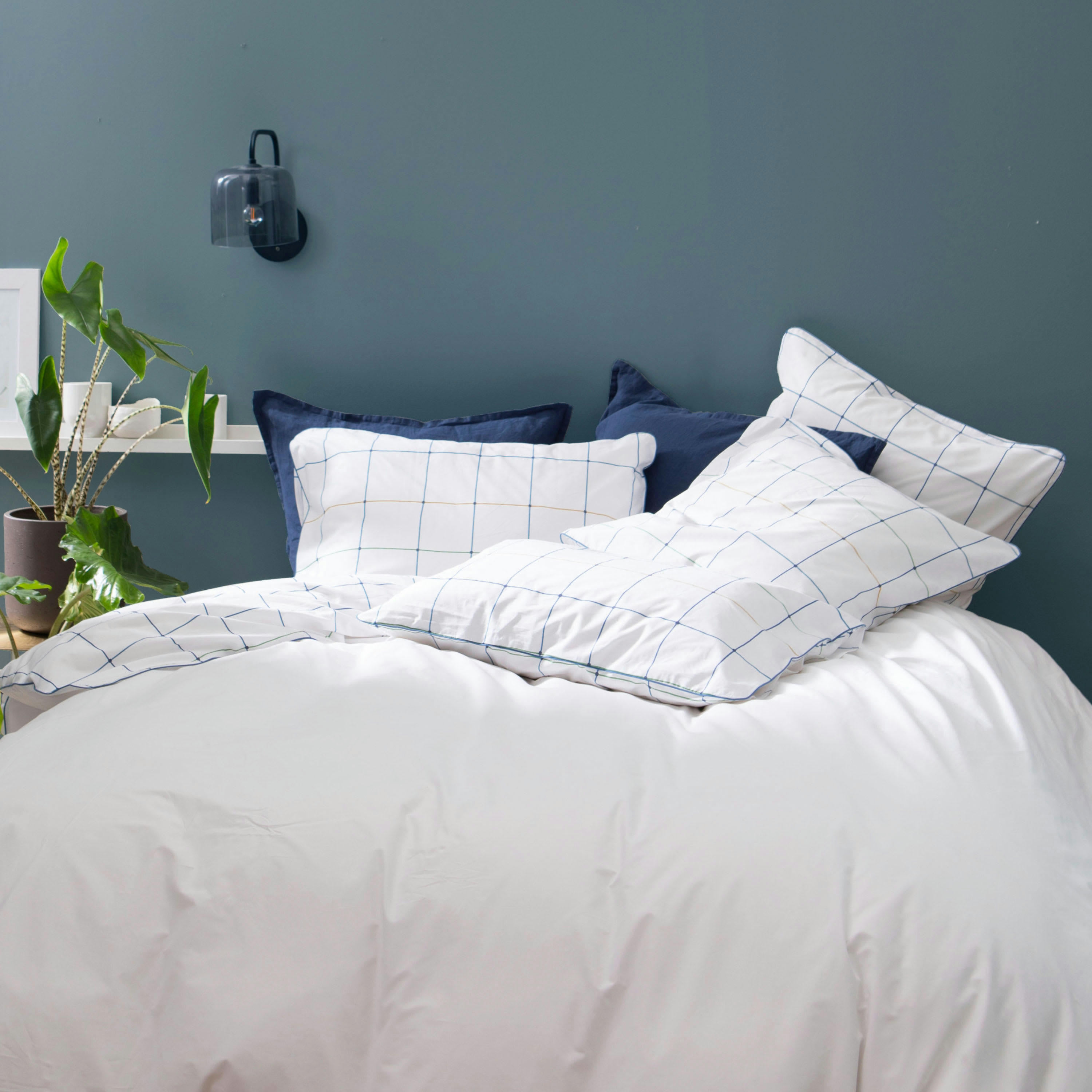 ESQUISSE GRAPHIQUE - Parure de lit imprimée en percale de coton 240x220+2x65x65cm Blanc