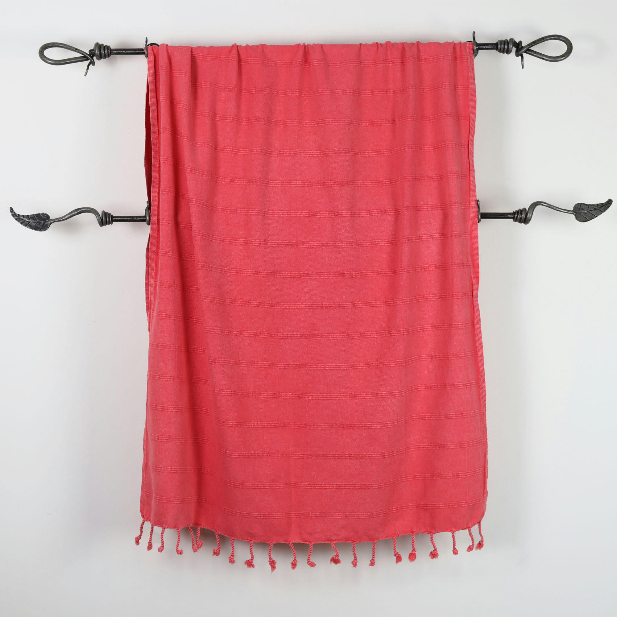 - Fouta vintage 100% coton avec franges corail 95 x 170 cm