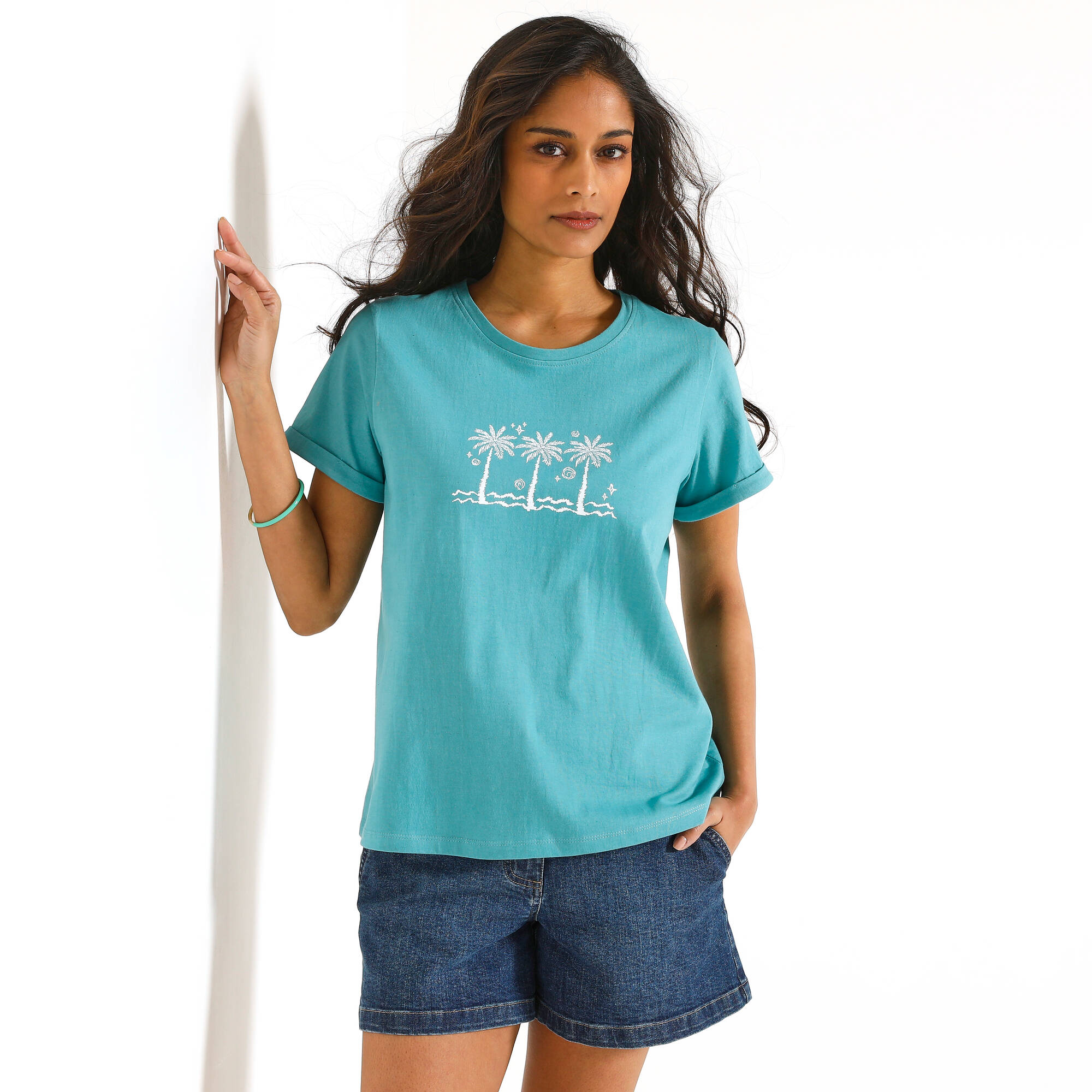 T-shirt manches courtes, imprimé palmiers devant