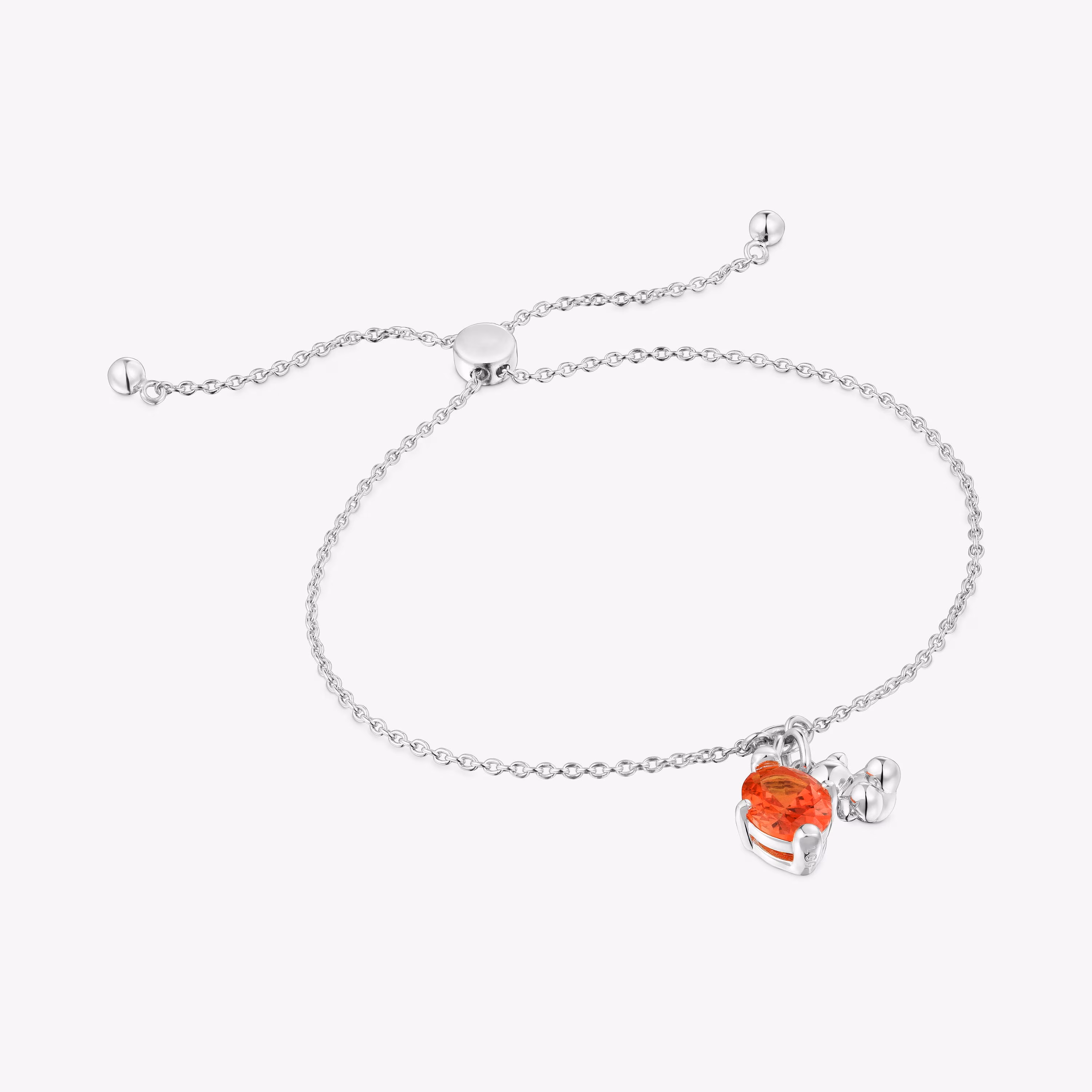 Pulsera cadena motivo oso de plata y zafiro naranja creado en laboratorio Bold Bear LGG