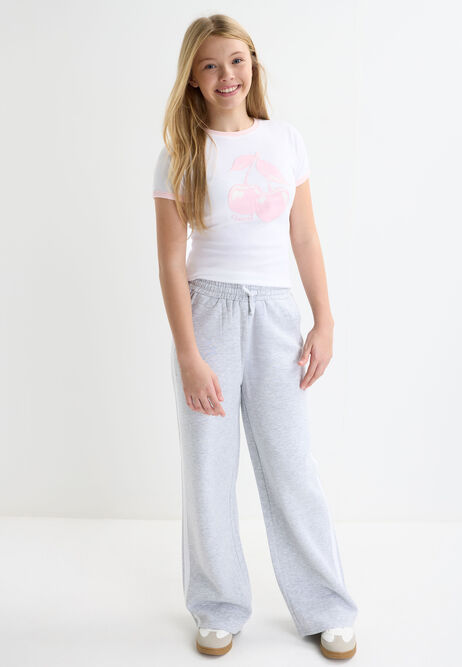 Older Girls Grey Wide Leg Stripe Joggers