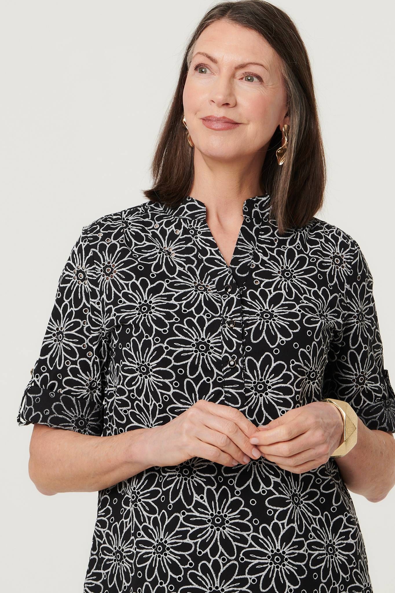 Izabel London Floral Embroidered Texture 3/4 Blouse