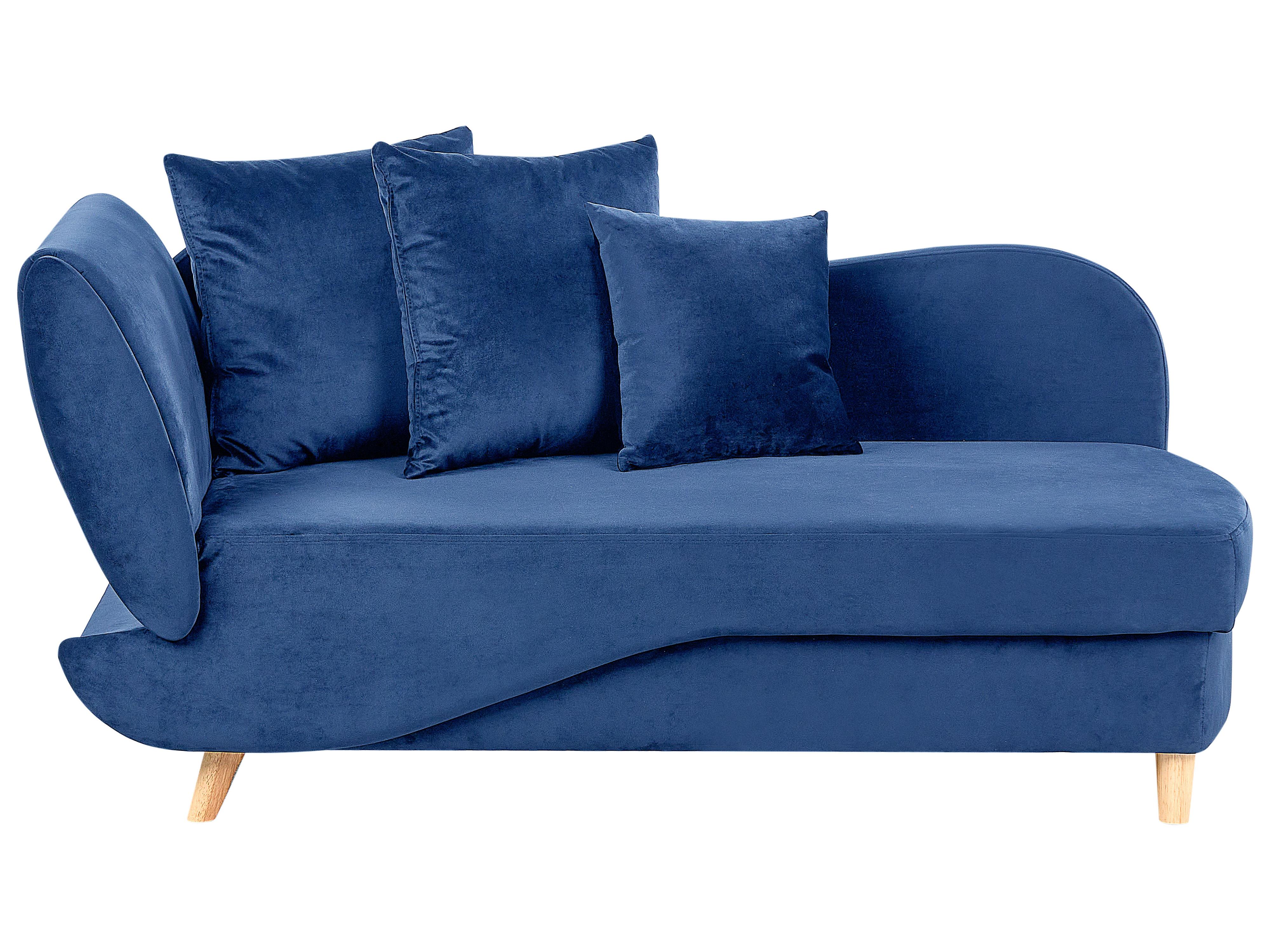Left-Hand Chaise Longue MERI Velvet Navy Blue with Storage