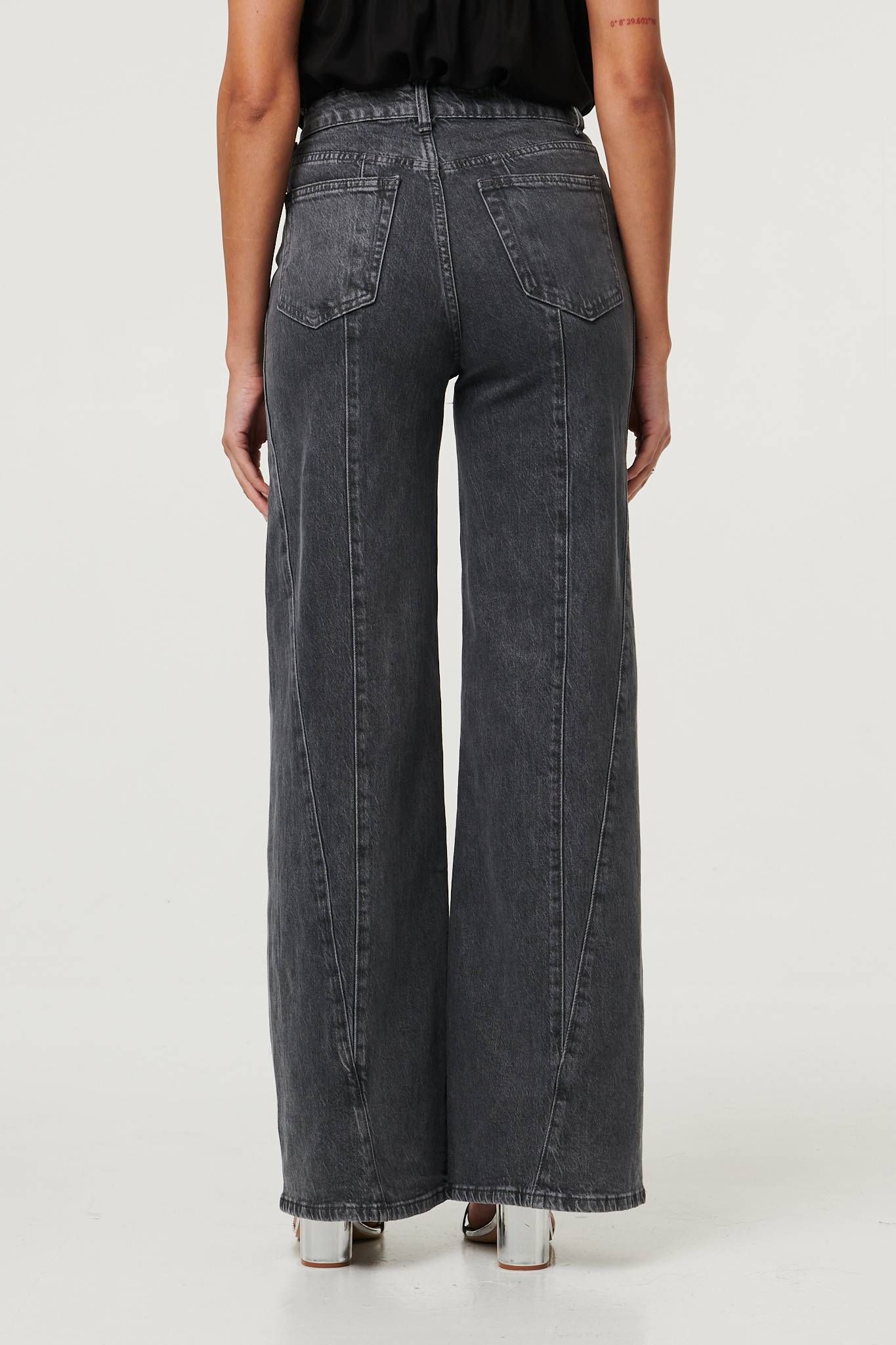 Izabel London High Waist Seam Front Wide Leg Jeans